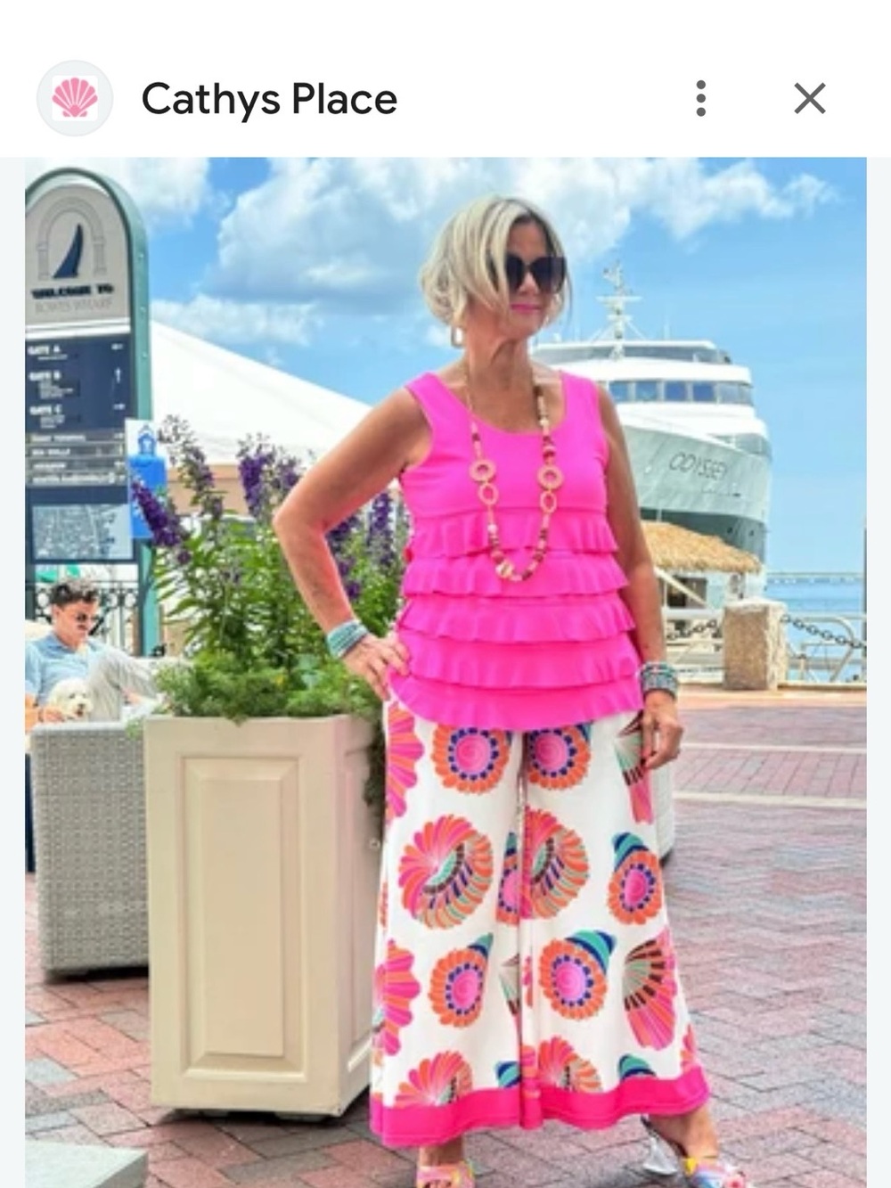 Bright Pink Printed Wide-Leg Pants Set
